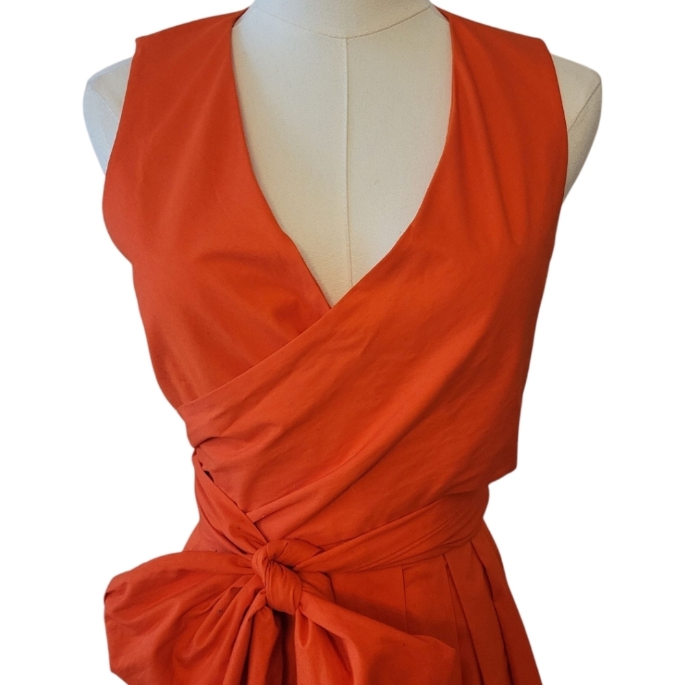 J. by J. Crew Orange Cotton Midi Dress Size 4 - Picture 3 of 6